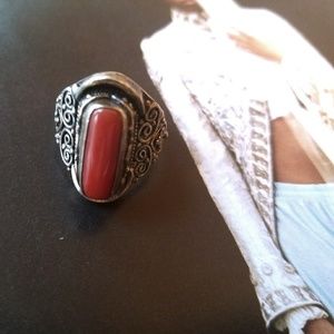 Sterling Coral Boho Ring